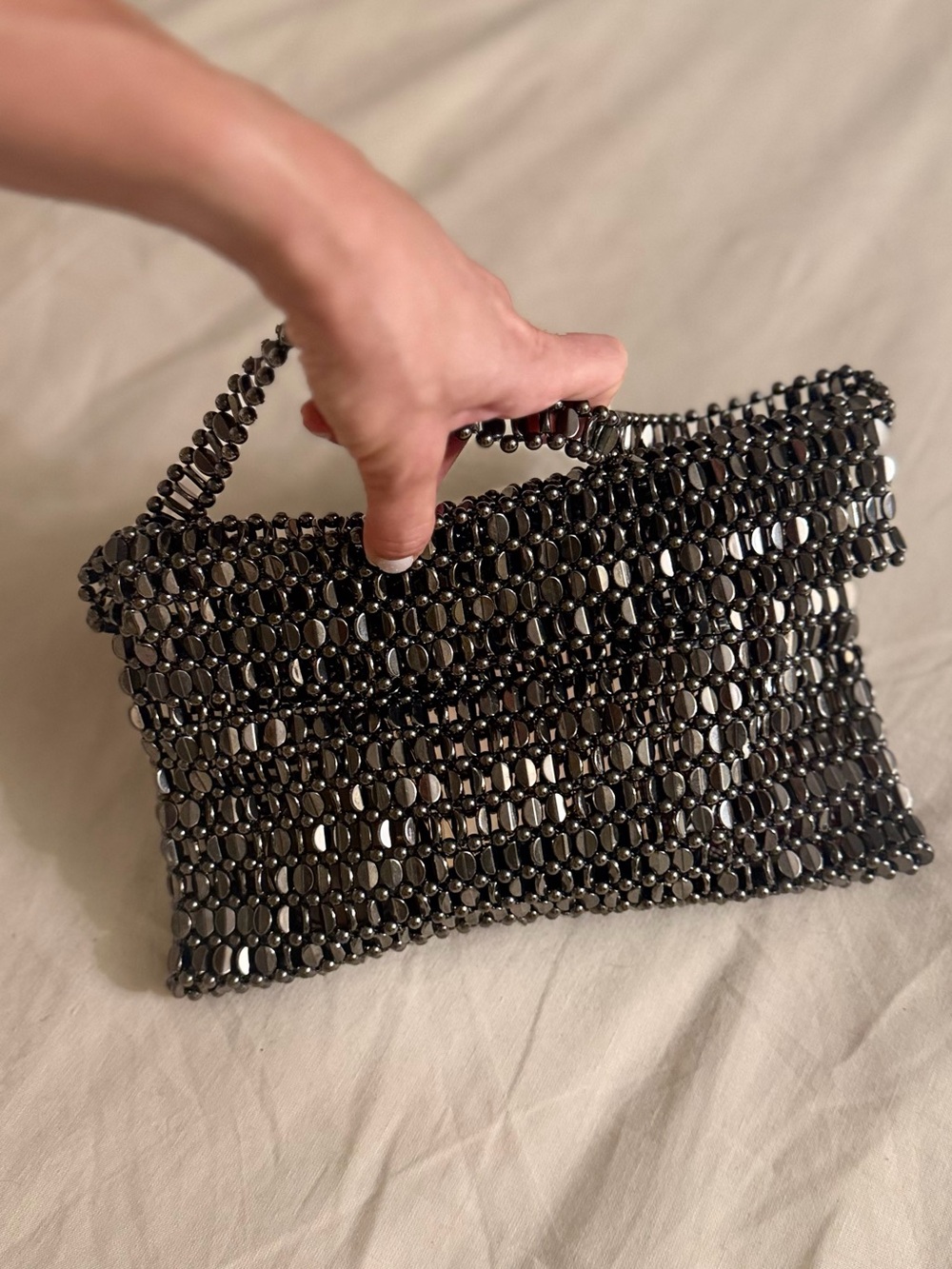 Zara Gunmetal Beaded Evening Clutch